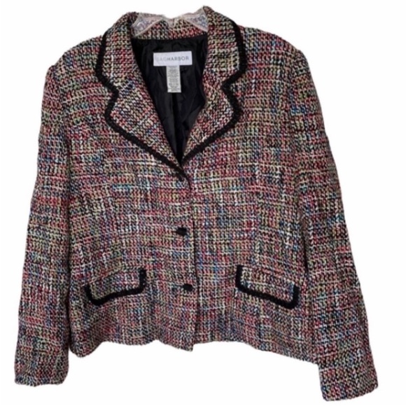 Vintage Sag Harbor Blazer Wool Blend Woven 80s Colorful Pink Orange Blue Green - Picture 12 of 16